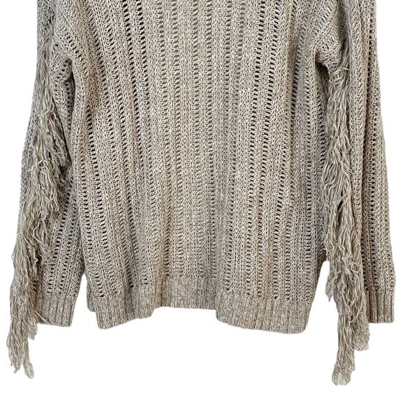 American Eagle Light Beige Open Front Knit Fringe Sleeve Cardigan Sweater XS - Picture 7 of 9